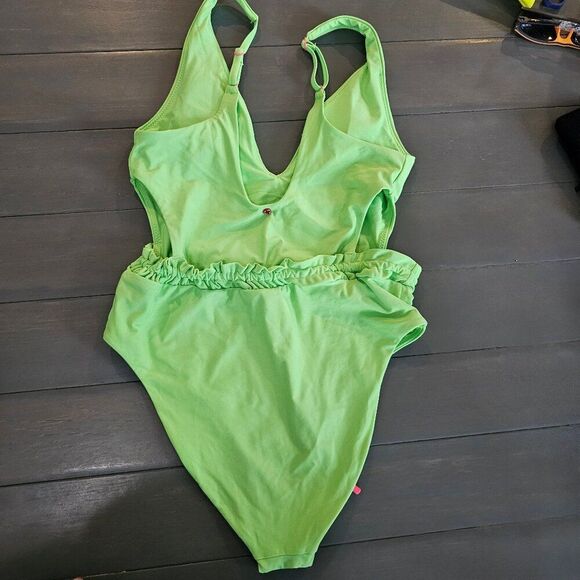 Red Carter Women's Lime Green Ruffle Cutout Side One Piece Swimsuit - Picture 11 of 11